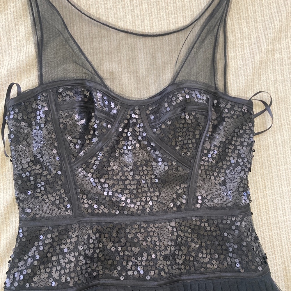 BCBG Black Mesh Sequence Pleated Dress - Picture 5 of 13